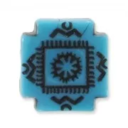 Cuentas planas decoración antigua 9 mm Turquesa/Negro x5