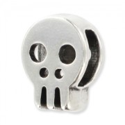 Cuenta pasante calavera para cordón plano 12,5x10 mm Chapado Plateado envejecido