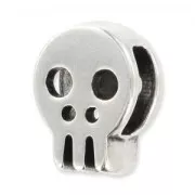 Cuenta pasante calavera para cordón plano 12,5x10 mm Chapado Plateado envejecido