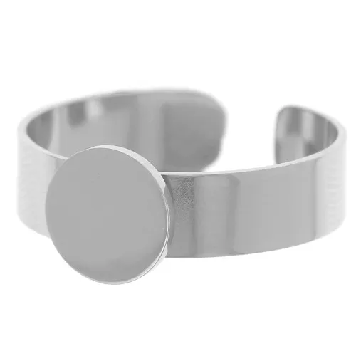 Anillo ajustable para cabujón redondo base plana 8 mm - Acero inox 316L x1