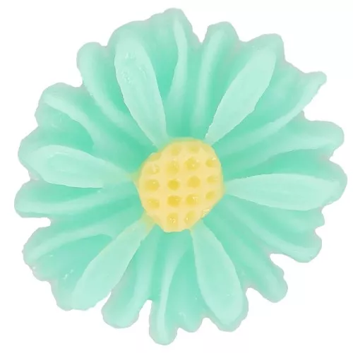 Cabujón flor resina 13 mm - Turquesa - Amarillo x1