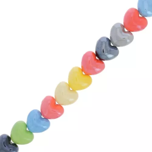 Cuentas de cerámica corazón 13,5x16 mm - Multicolor x30cm