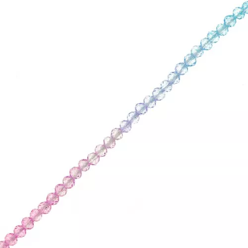 Cuentas facetadas redondas 3 mm - Tie and dye - Azul claro - Rosa - Lila x36cm