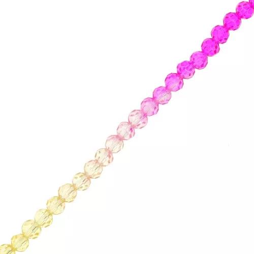 Cuentas facetadas redondas 4 mm - Tie and dye - Fucsia - Rosa - Amarillo x35cm