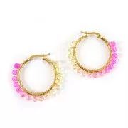 Cuentas facetadas redondas 4 mm - Tie and dye - Fucsia - Rosa - Amarillo x35cm