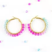 Cuentas facetadas redondas 4 mm - Tie and dye - Azul claro - Lila - Fucsia x34cm