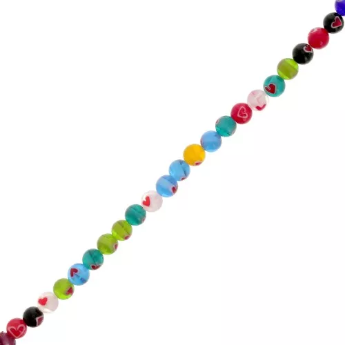 Cuentas de vidrio Millefiori 6 mm - Corazón - Multicolor x37cm