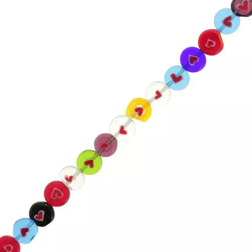 Cuentas redondas planas de vidrio Millefiori 10 mm - motivo corazón - Multicolor x35cm