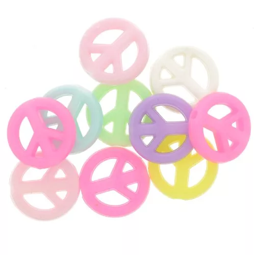 Surtido de 10 cuentas acrílicas redondas paz y amor de 16 mm - Multicolor