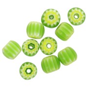 Tubo de cuentas de vidrio Millefiori 6x7 mm - Verde claro x10