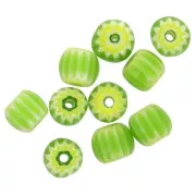 Tubo de cuentas de vidrio Millefiori 6x7 mm - Verde claro x10