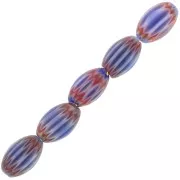 Millefiori cuentas de vidrio de oliva 7x4 mm - Azul oscuro - Rojo x6
