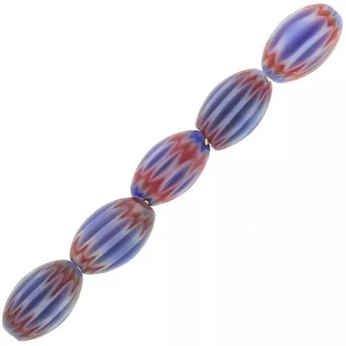 Cuentas de vidrio chevron 4x7 mm - Azul oscuro - Rojo x6
