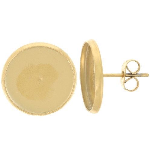 Pendientes para cabujón plano de 14 mm - Acero inoxidable dorado 304 x2