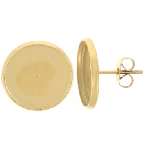 Pendientes para cabujón plano de 14 mm - Acero inoxidable dorado 304 x2