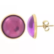 Pendientes para cabujón plano de 14 mm - Acero inoxidable dorado 304 x2