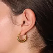 Pendientes de aro abombados 22 mm - Acero inoxidable 304 Dorado x2
