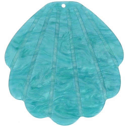 Colgante Concha Acetato 50x48 mm - Pavo Real Azul Perla x1