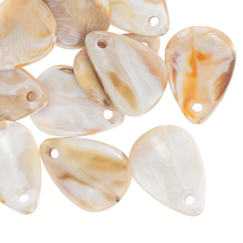 Lentejuelas de pétalos de flores curvadas de 17 mm en acrílico - Beige jaspeado - Marrón x15