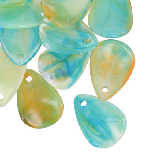 Lentejuelas de pétalos de flores curvados de 17 mm en acrílico - Verde jaspeado - Azul x15