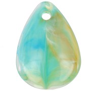 Lentejuelas de pétalos de flores curvados de 17 mm en acrílico - Verde jaspeado - Azul x15