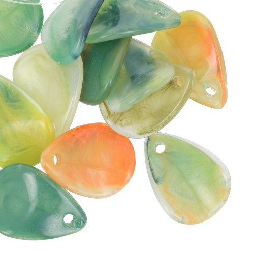 Lentejuelas de pétalos de flores curvados de 17 mm en acrílico - Verde jaspeado - Naranja x15