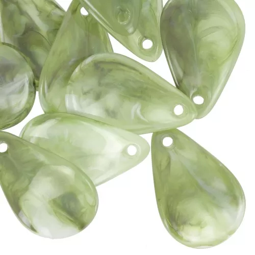 Lentejuelas de pétalos de flores curvadas de 24,5 mm en acrílico - jaspeado oliva - blanco x6