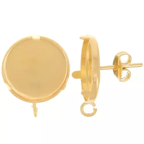 Juego de pendientes para cabujón 15 mm - parte posterior abierta - Dorado x2