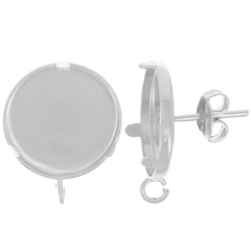 Juego de pendientes para cabujón de 15 mm - parte posterior abierta - plateado x2