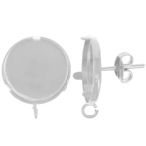 Juego de pendientes para cabujón de 15 mm - parte posterior abierta - plateado x2