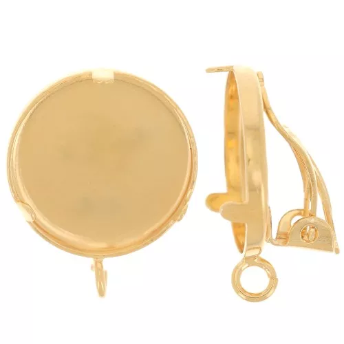Juego de pendientes para cabujón de 15 mm - parte posterior abierta - Dorado x2