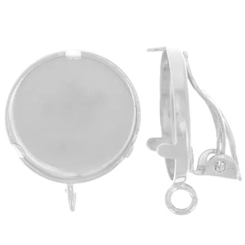 Pinzas engarzadas para cabujón de 15 mm - anilla abierta - baño de plata fina x2