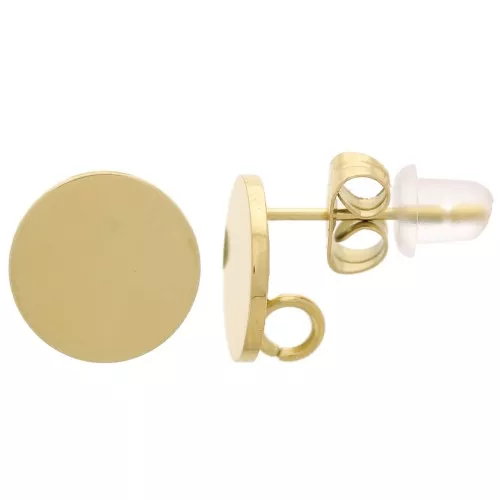 Pendientes redondos para cabujón de 10 mm - anilla abierta - Acero inoxidable 316L dorado x2