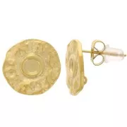 Pendientes de clavo martillados de 15 mm para cabujón de 3 mm. Acero inoxidable 304L Dorado x2