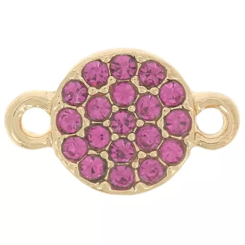 Entrepieza redonda de 7 mm con strass - Dorado - Fucsia x1