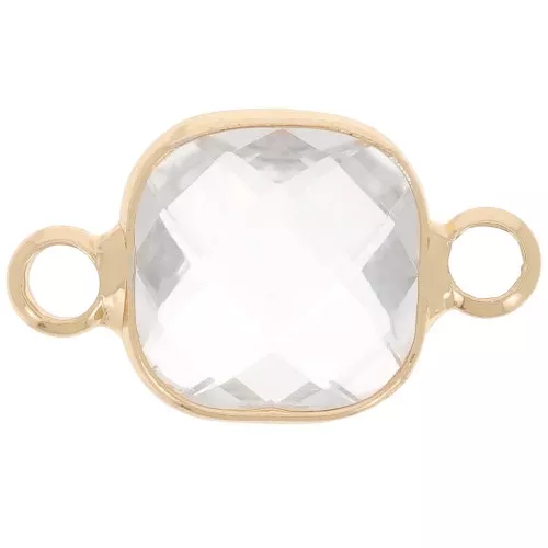 Entrepieza cuadrada 15x9 mm en cristal facetado - Dorado - Transparente x1