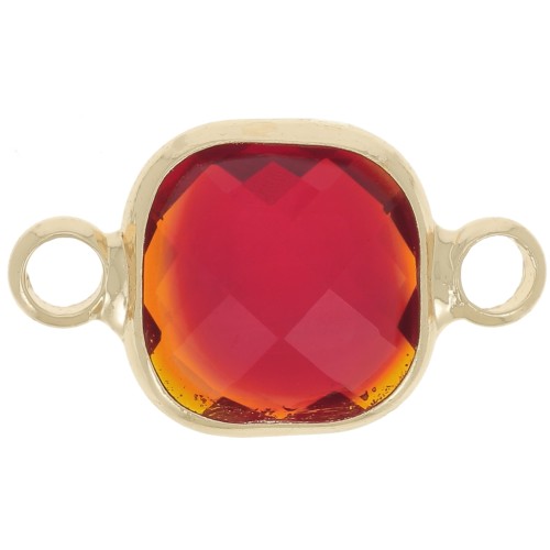 Entrepieza cuadrada 15x9 mm en cristal facetado - Dorado - Rojo x1