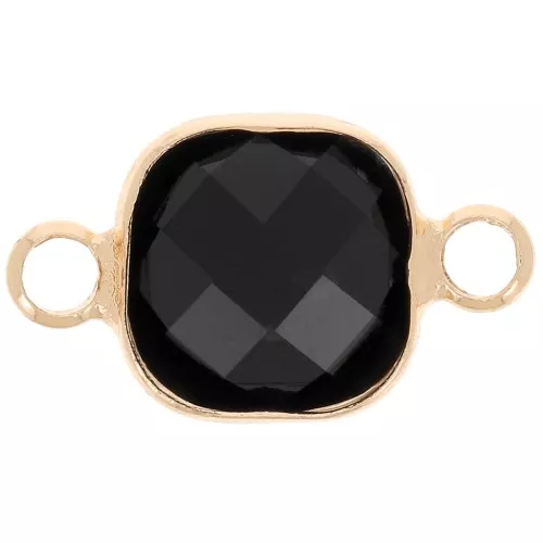 Entrepieza cuadrada 15x9 mm en cristal facetado - Dorado - Negro x1