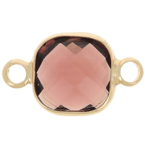 Entrepieza cuadrada 15x9 mm en cristal facetado - Dorado - Burdeos x1