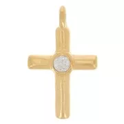 Cruz 13x8 mm con óxido de circonio - Dorado con oro fino - Cristal x1