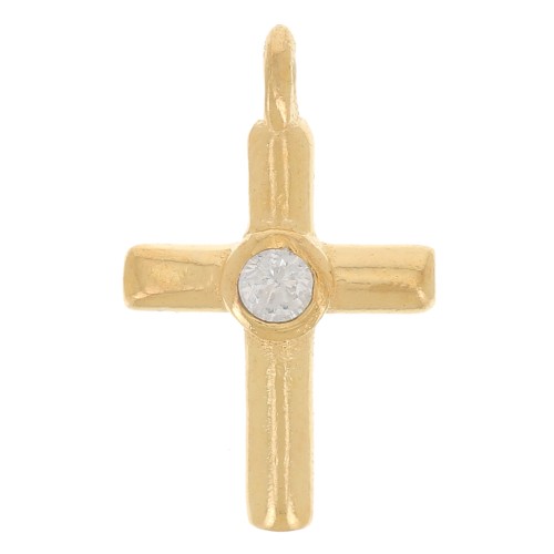 Cruz 13x8 mm con óxido de circonio - Dorado con oro fino - Cristal x1