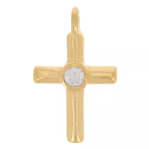 Cruz 13x8 mm con óxido de circonio - Dorado con oro fino - Cristal x1