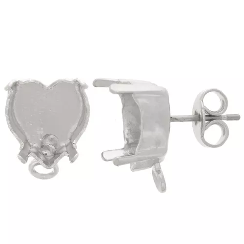 PuroCristal engastado corazón tachuelas 11x10 mm - Rodio x2