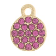 Dije redondo de 7 mm con strass - Dorado - Fucsia x1