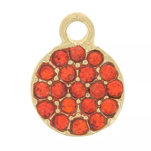 Dije redondo de 7 mm con strass - Dorado - Naranja x1