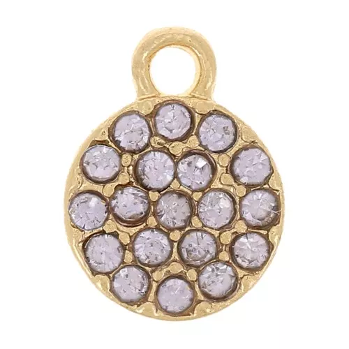Dije redondo de 7 mm con strass - Dorado - Lila x1
