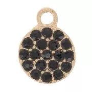 Dije redondo de 7 mm con strass - Dorado - Negro x1