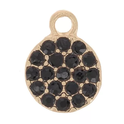 Dije redondo de 7 mm con strass - Dorado - Negro x1