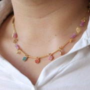 Dije redondo de 7 mm con strass - Dorado - Cristal x1