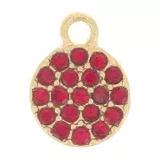 Dije redondo de 7 mm con strass - Dorado - Rojo x1